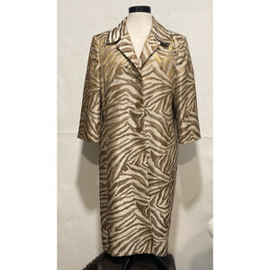 Kasper Women's 16 Gold Silver Metallic Animal Print‎ Button Front Coat Cardigan